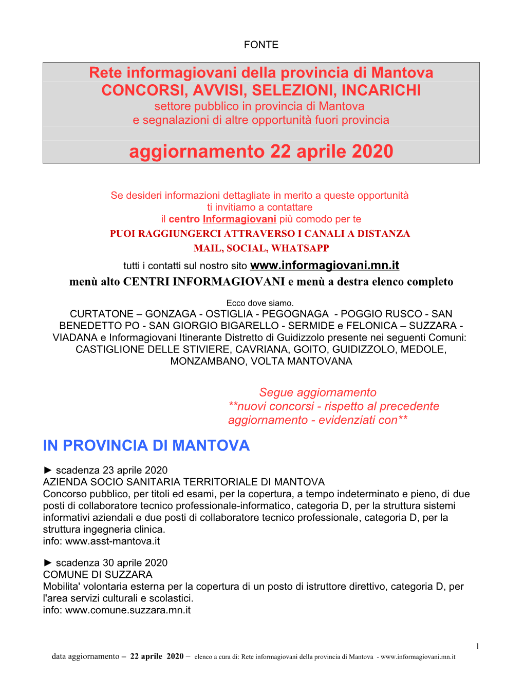 Aggiornamento 22 Aprile 2020