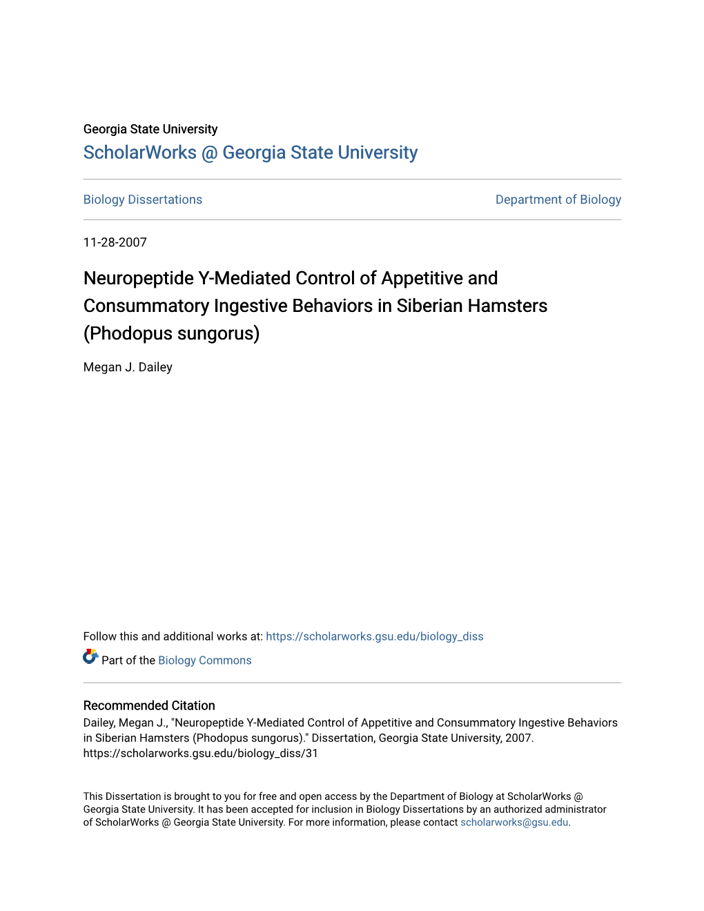 Neuropeptide Y-Mediated Control of Appetitive and Consummatory Ingestive Behaviors in Siberian Hamsters (Phodopus Sungorus)