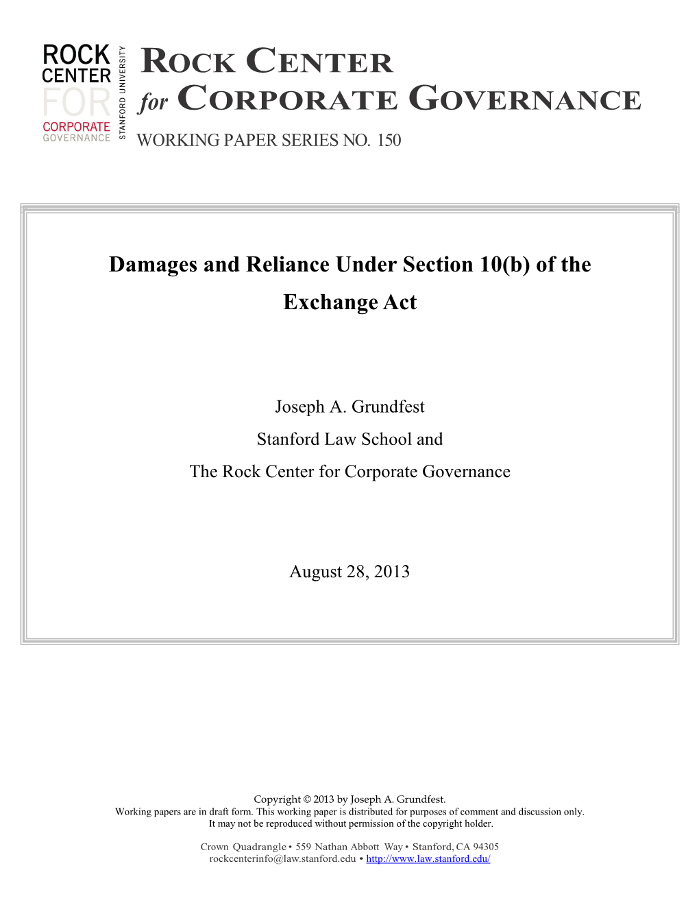 Damages and Reliance Under Section 10(B) of the Exchange Act