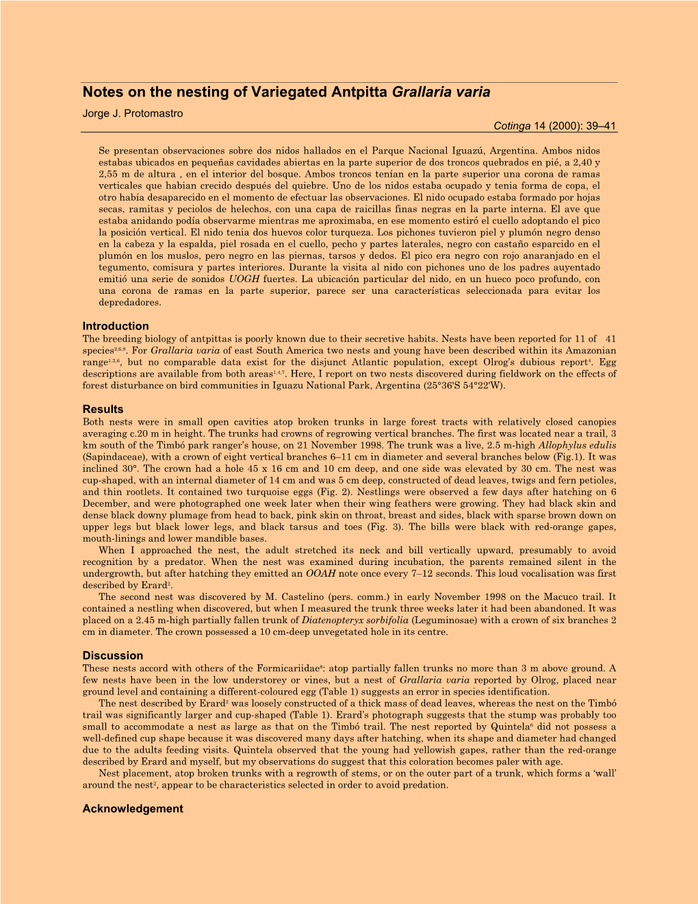 Notes on the Nesting of Variegated Antpitta Grallaria Varia