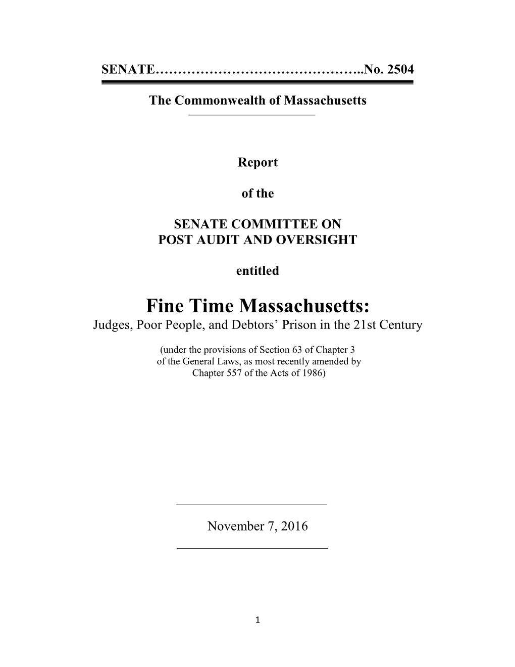 Fine Time Massachusetts: Judges, Poor People, and Debtors Prison in the 21St Century