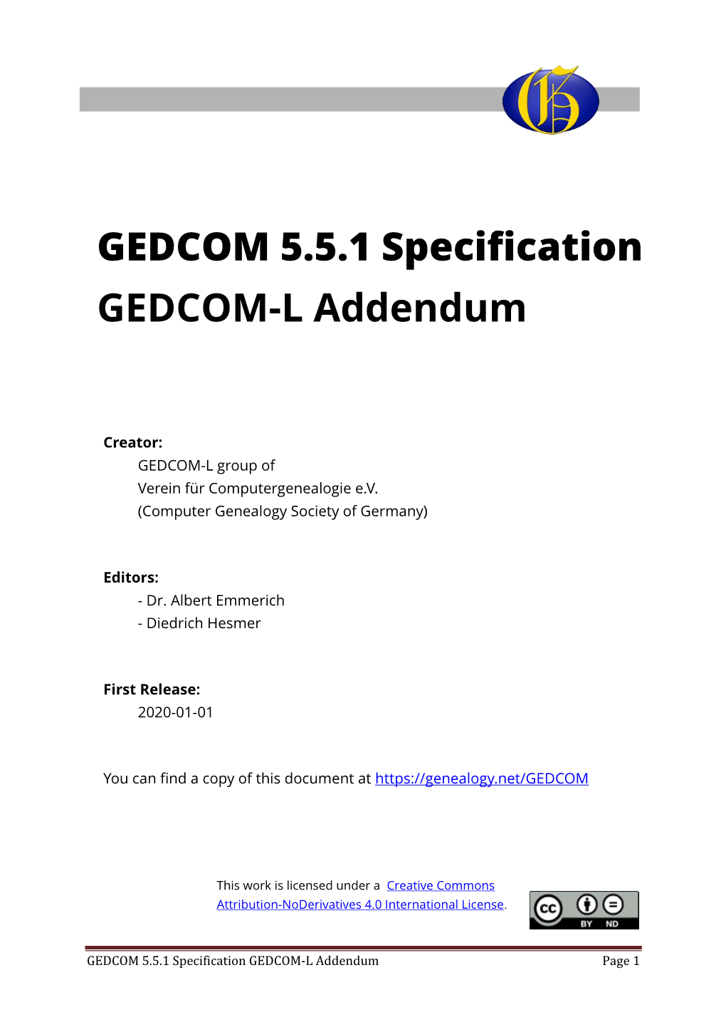 GEDCOM 5.5.1 Specification GEDCOM-L Addendum Page 1