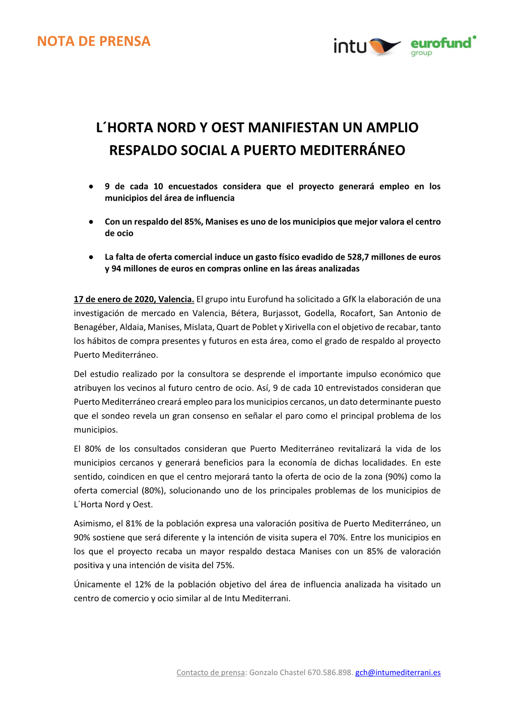 Nota De Prensa L´Horta Nord Y Oest Manifiestan Un Amplio