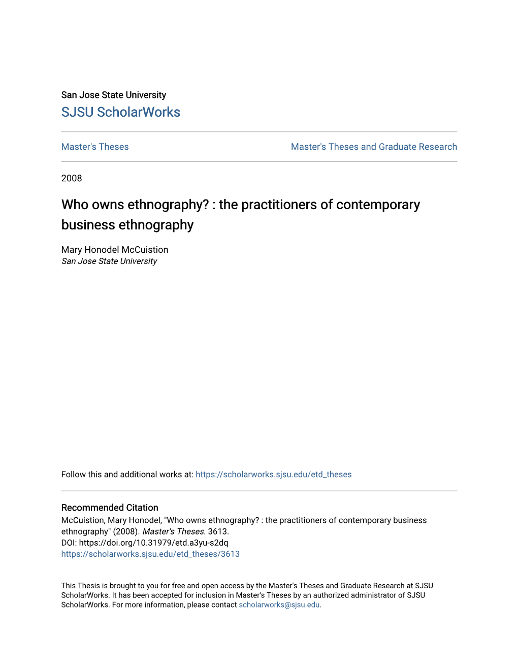 Who Owns Ethnography? : the Practitioners of Contemporary Business Ethnography