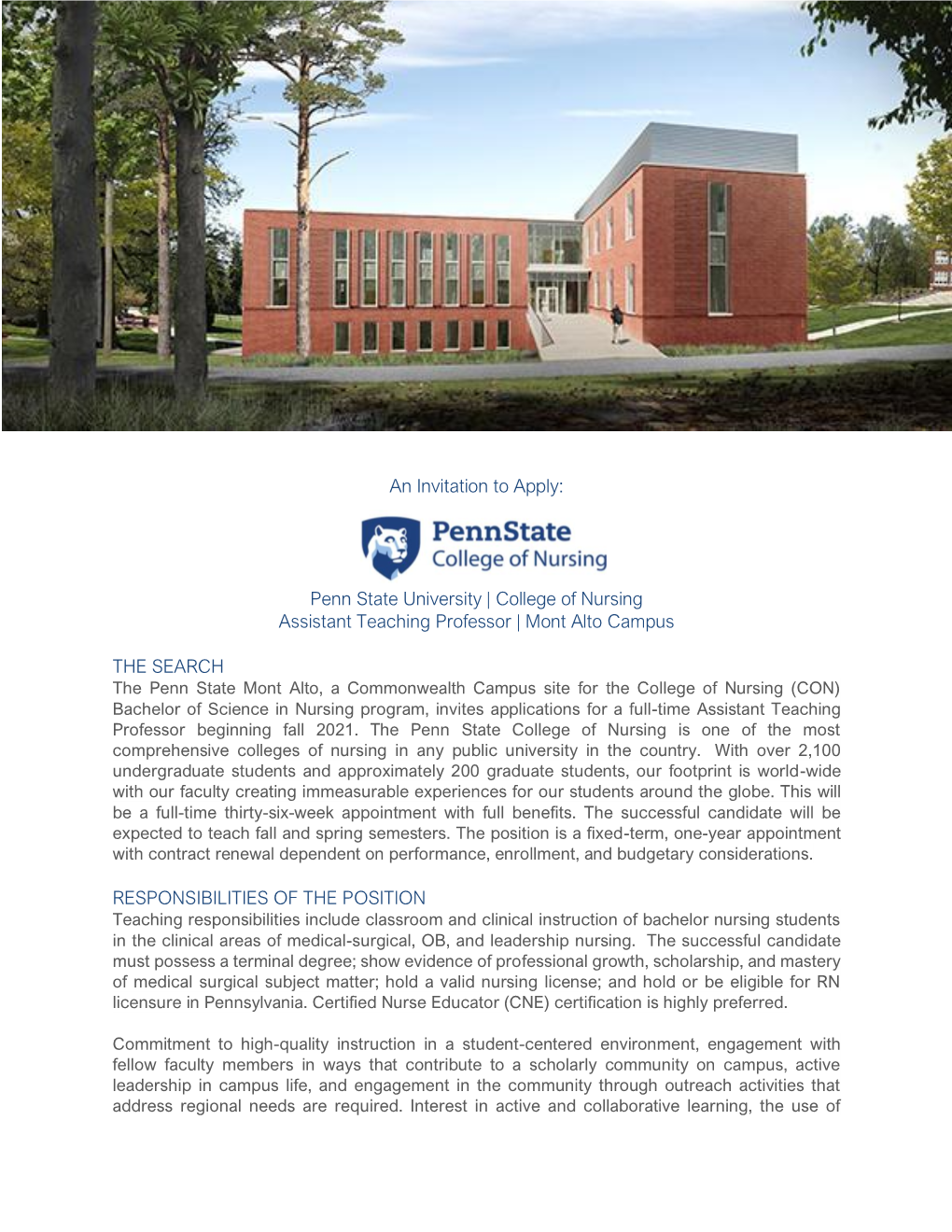 An Invitation to Apply: Penn State University | College of Nursing