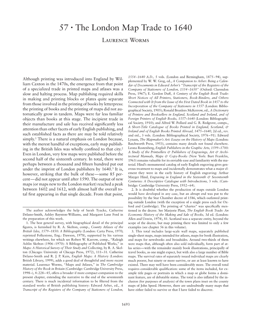 The London Map Trade to 1640 Laurence Worms