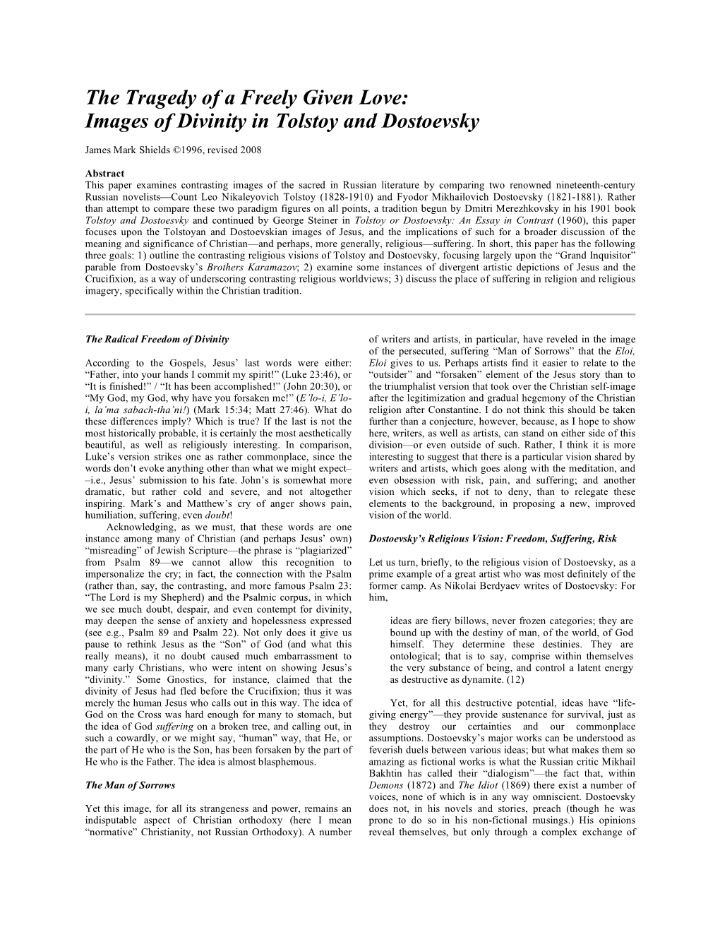 Images of Divinity in Tolstoy and Dostoevsky