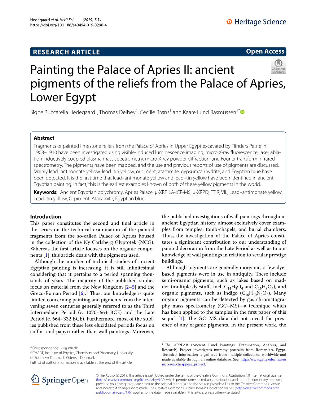 Painting the Palace of Apries II: Ancient Pigments of the Reliefs From