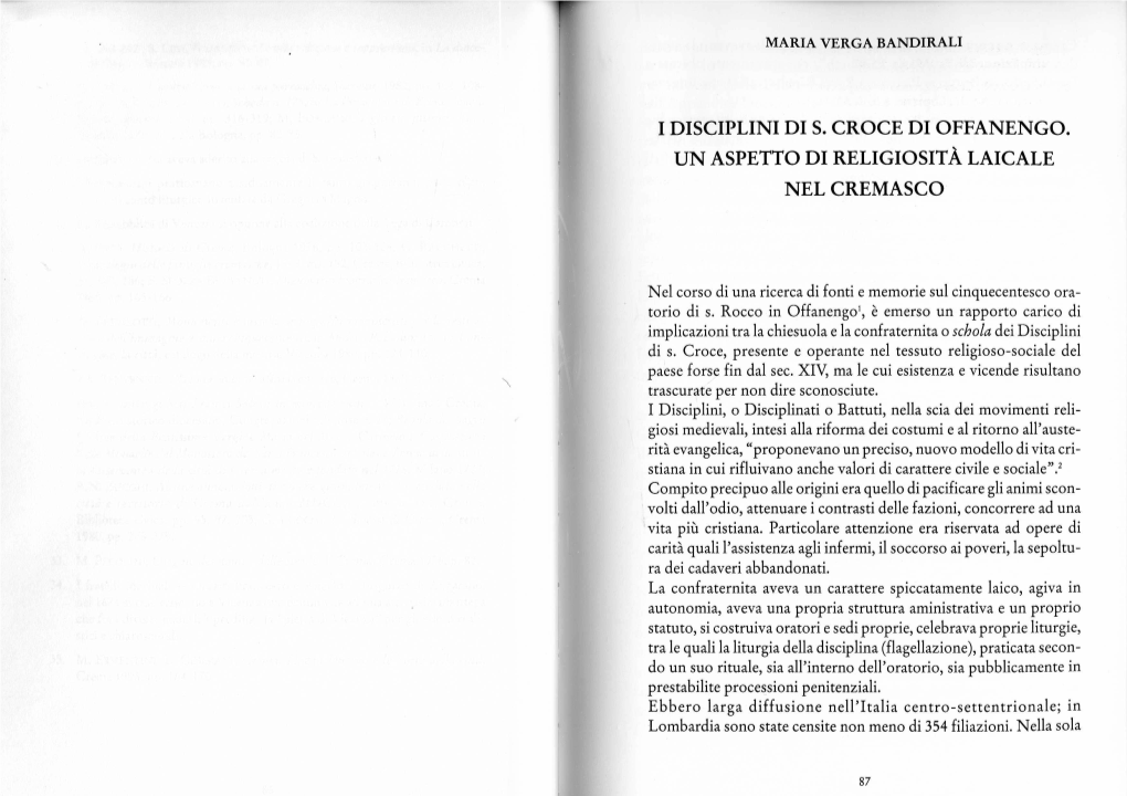 I Disciplini Di S. Croce Di Offanengo. Un Aspetto Di Religiosità Laicale Nei