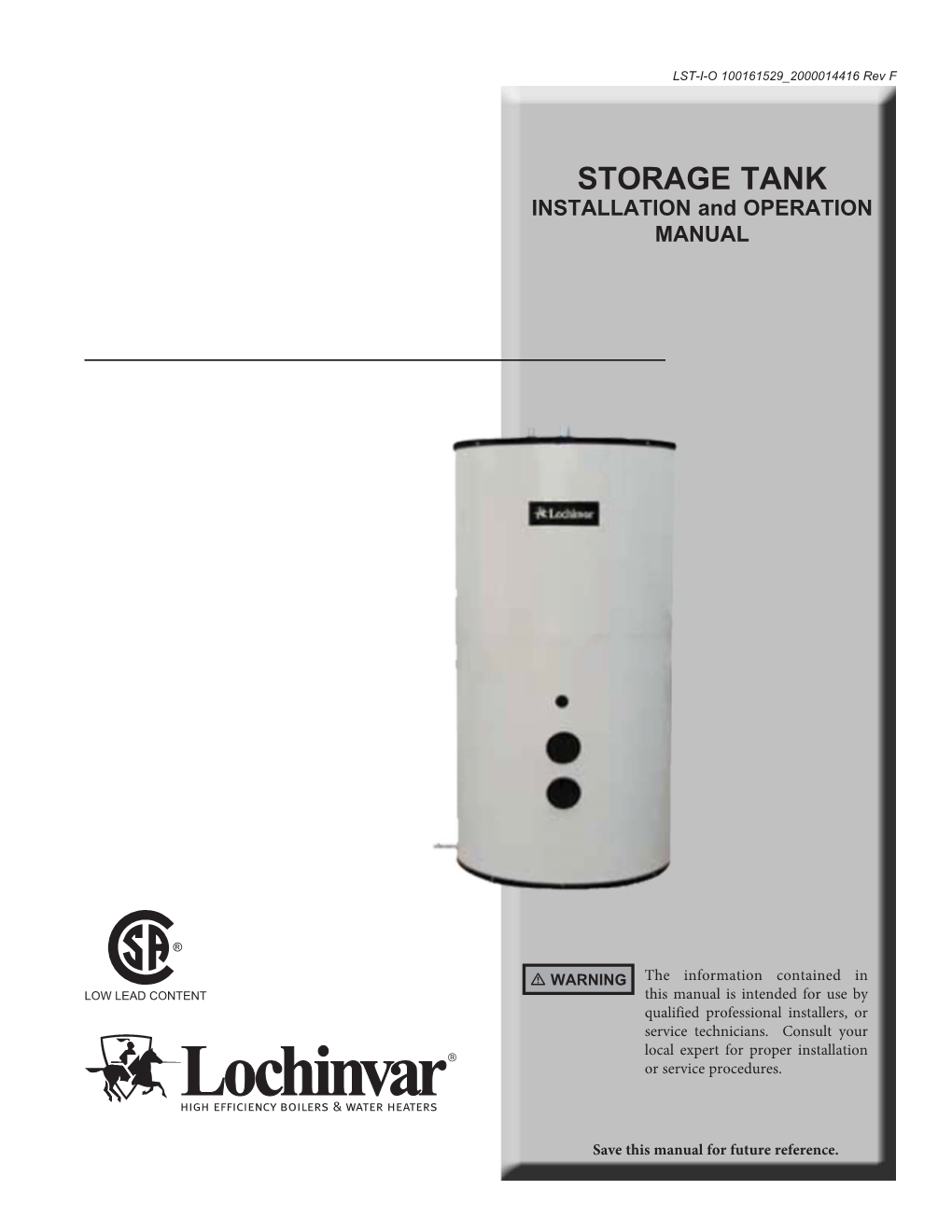 STORAGE TANK INSTALLATION and OPERATION MANUAL