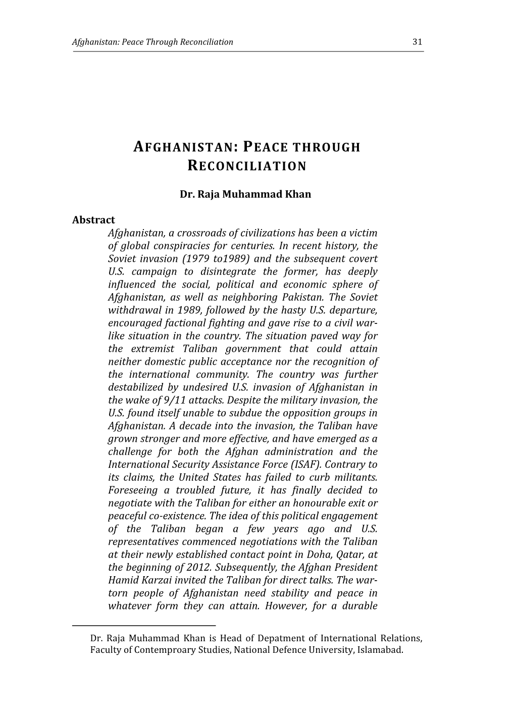 3. Afghanistan Peace Through Reconciliation