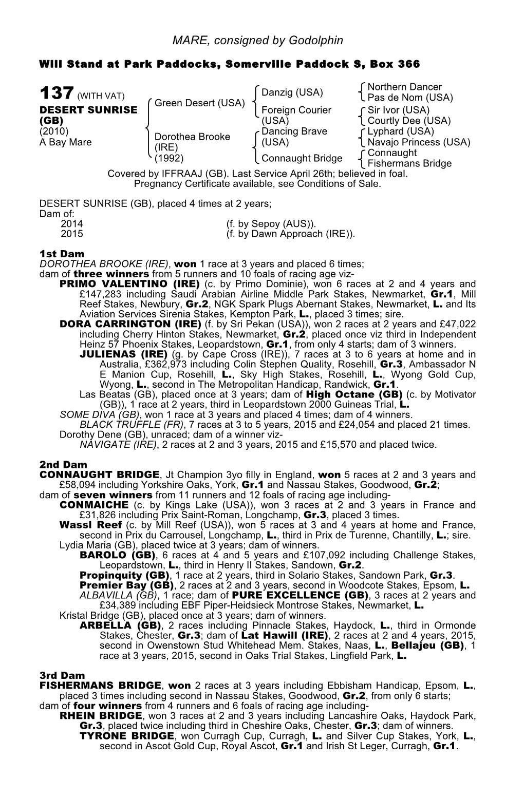 MARE, Consigned by Godolphin