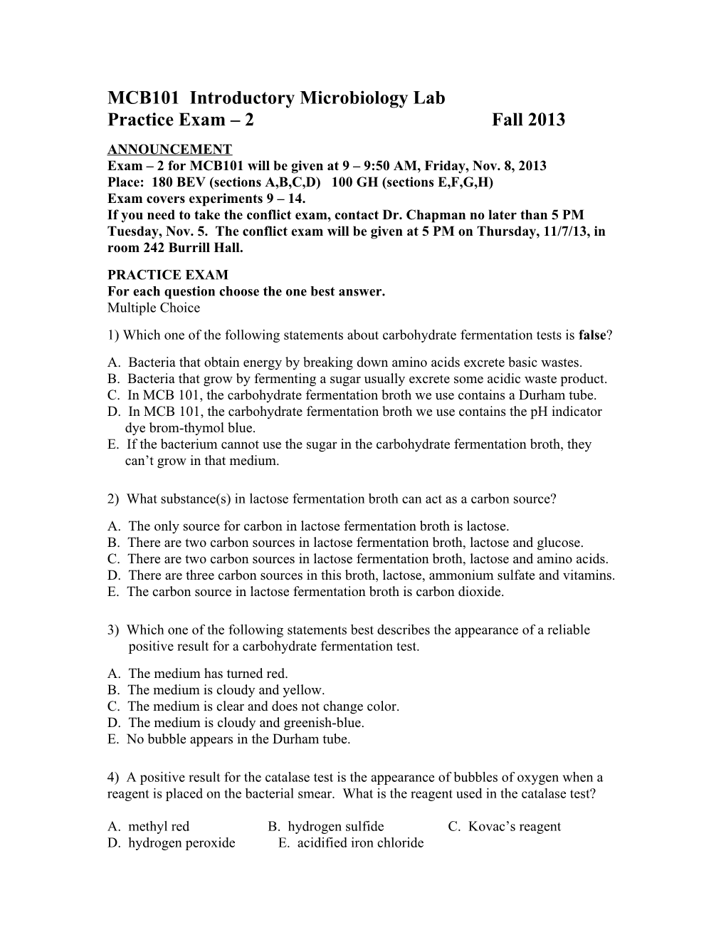 MCB101 Introductory Microbiology Lab s1