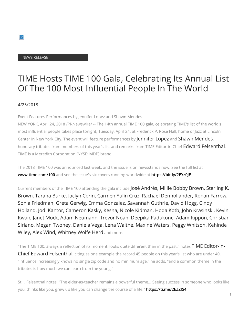 TIME Hosts TIME 100 Gala, Celebrating Its Annual List of the 100 Most Influential People in the World