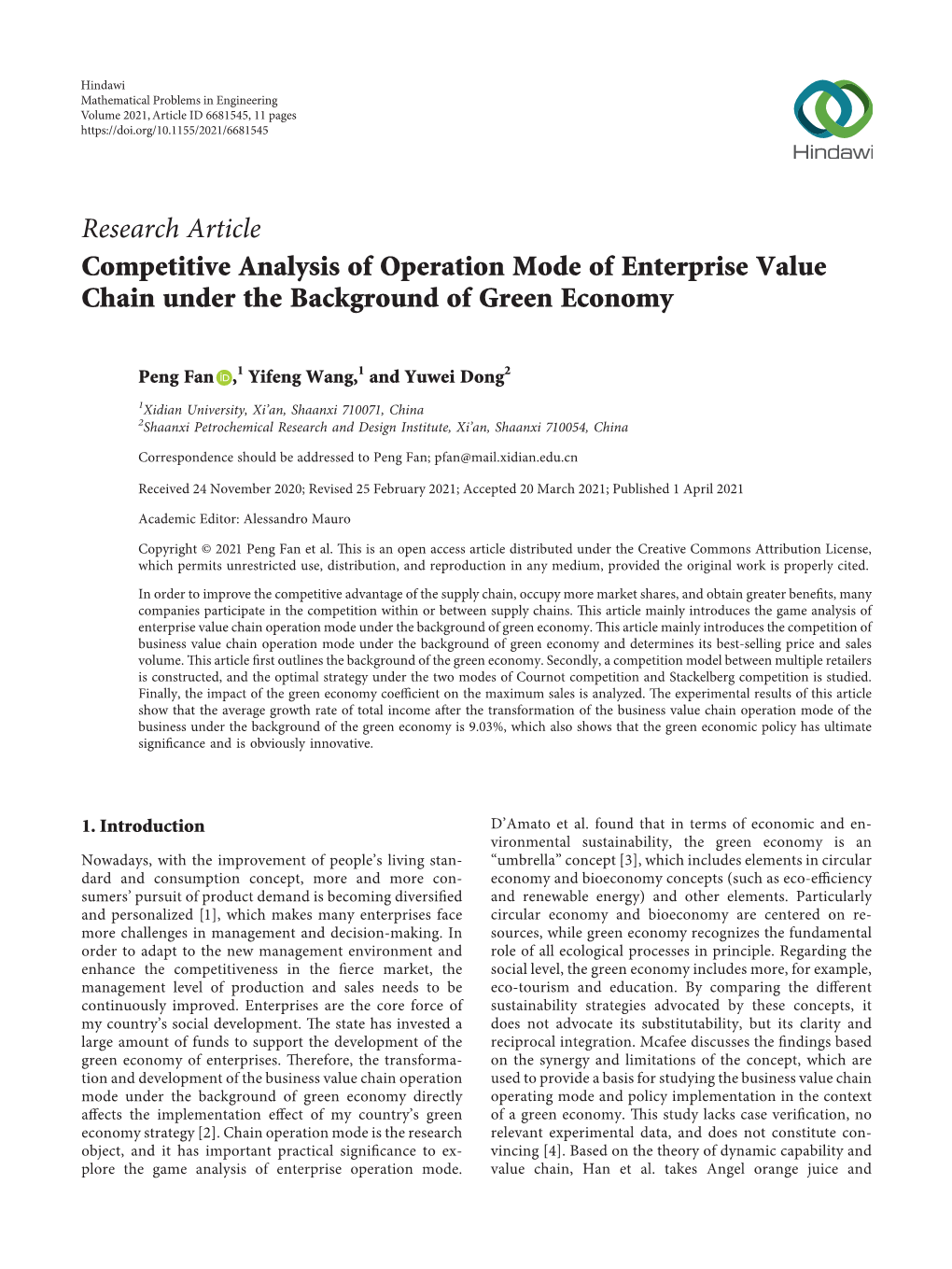 Competitive Analysis of Operation Mode of Enterprise Value Chain Under the Background of Green Economy