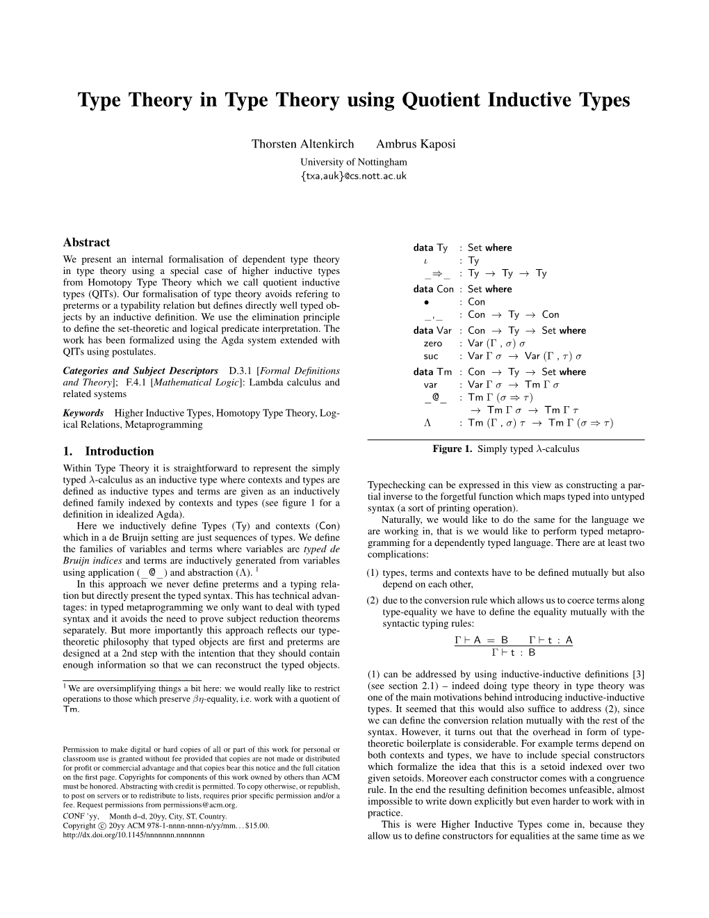 Type Theory in Type Theory Using Quotient Inductive Types