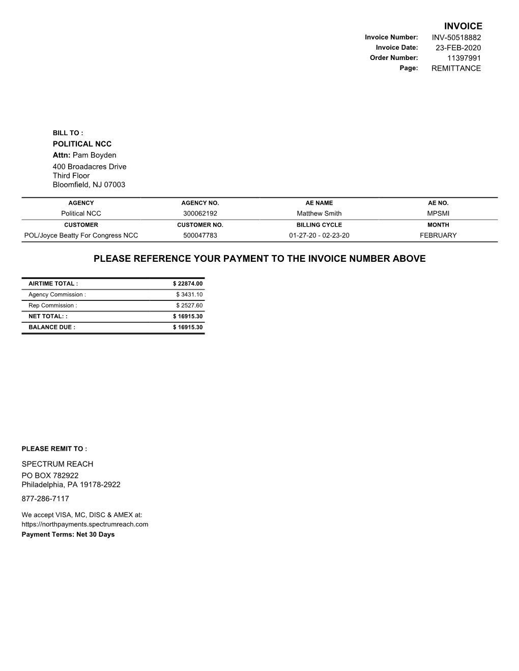 Please Reference Your Payment to the Invoice Number Above Invoice