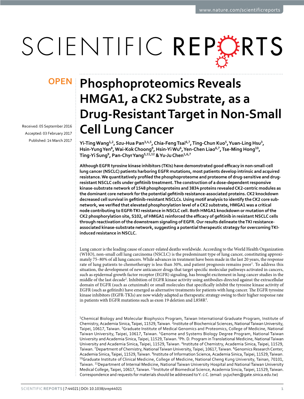 Phosphoproteomics Reveals HMGA1, a CK2 Substrate, As a Drug-Resistant Target in Non-Small Cell Lung Cancer