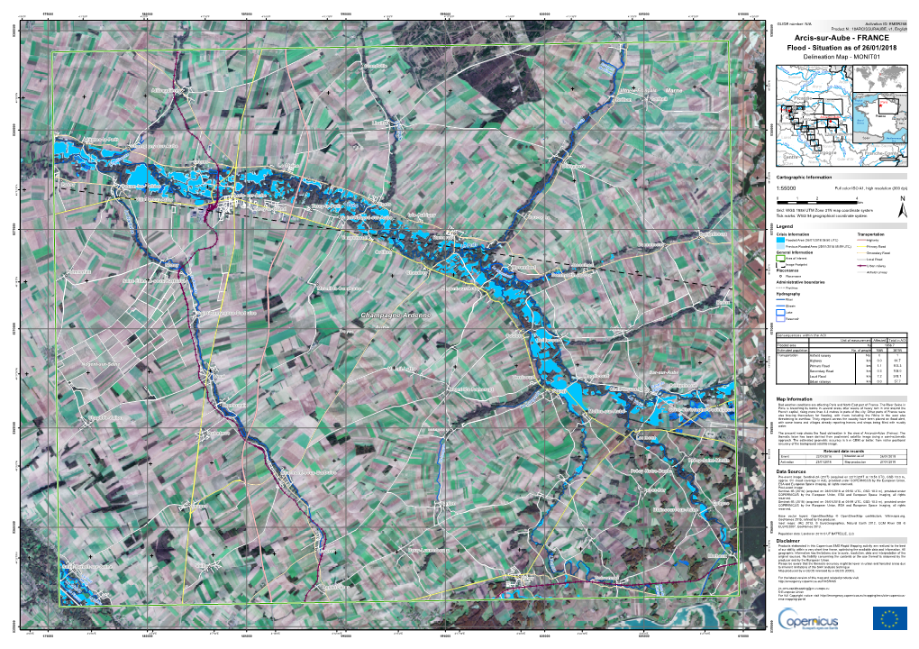 Arcis-Sur-Aube - FRANCE Flood - Situation As of 26/01/2018 Delineation Map - MONIT01 R ! U Is Bitburg-Prum Grandville D Se S Nord - Pas-De-Calais Nord Arr