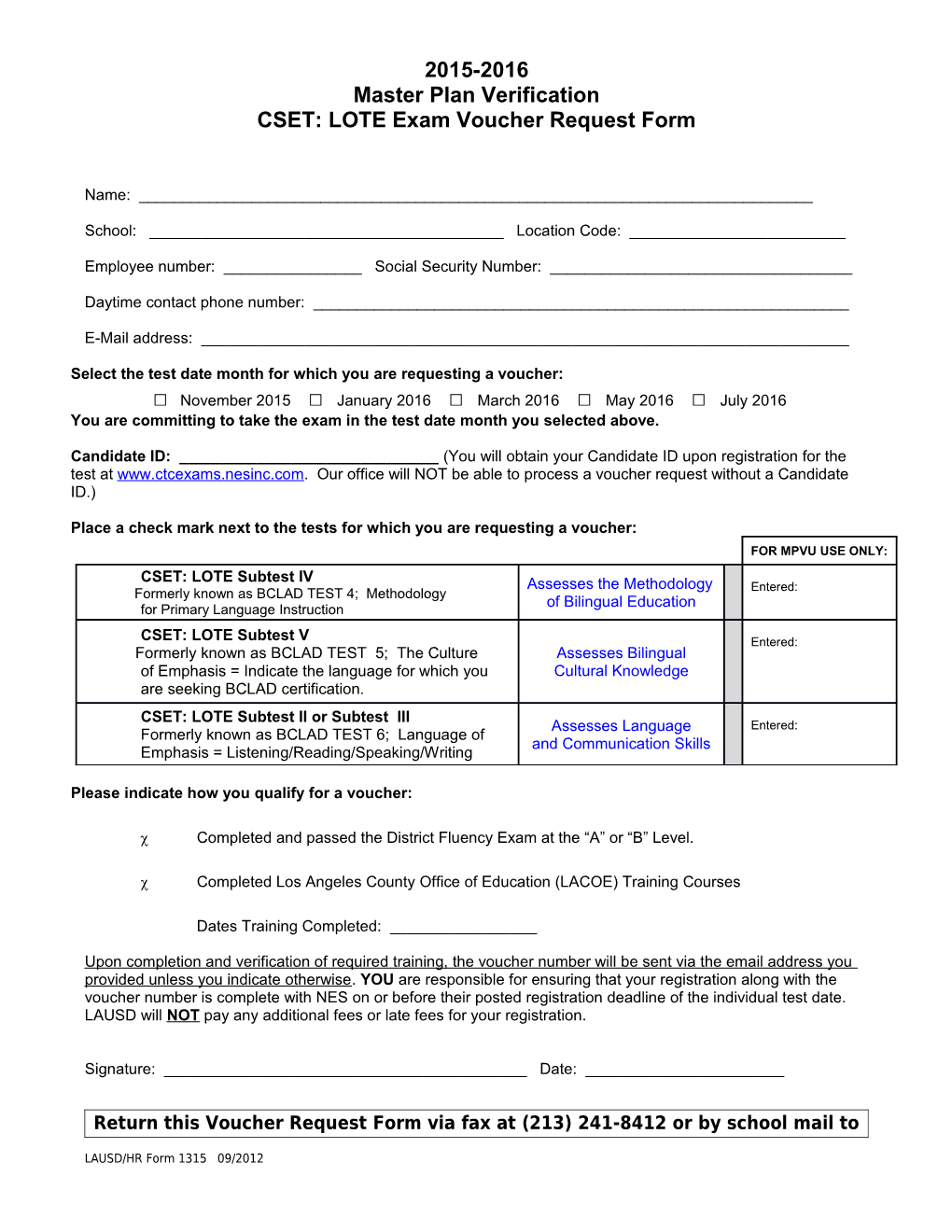 CSET: LOTE Exam Voucher Request Form