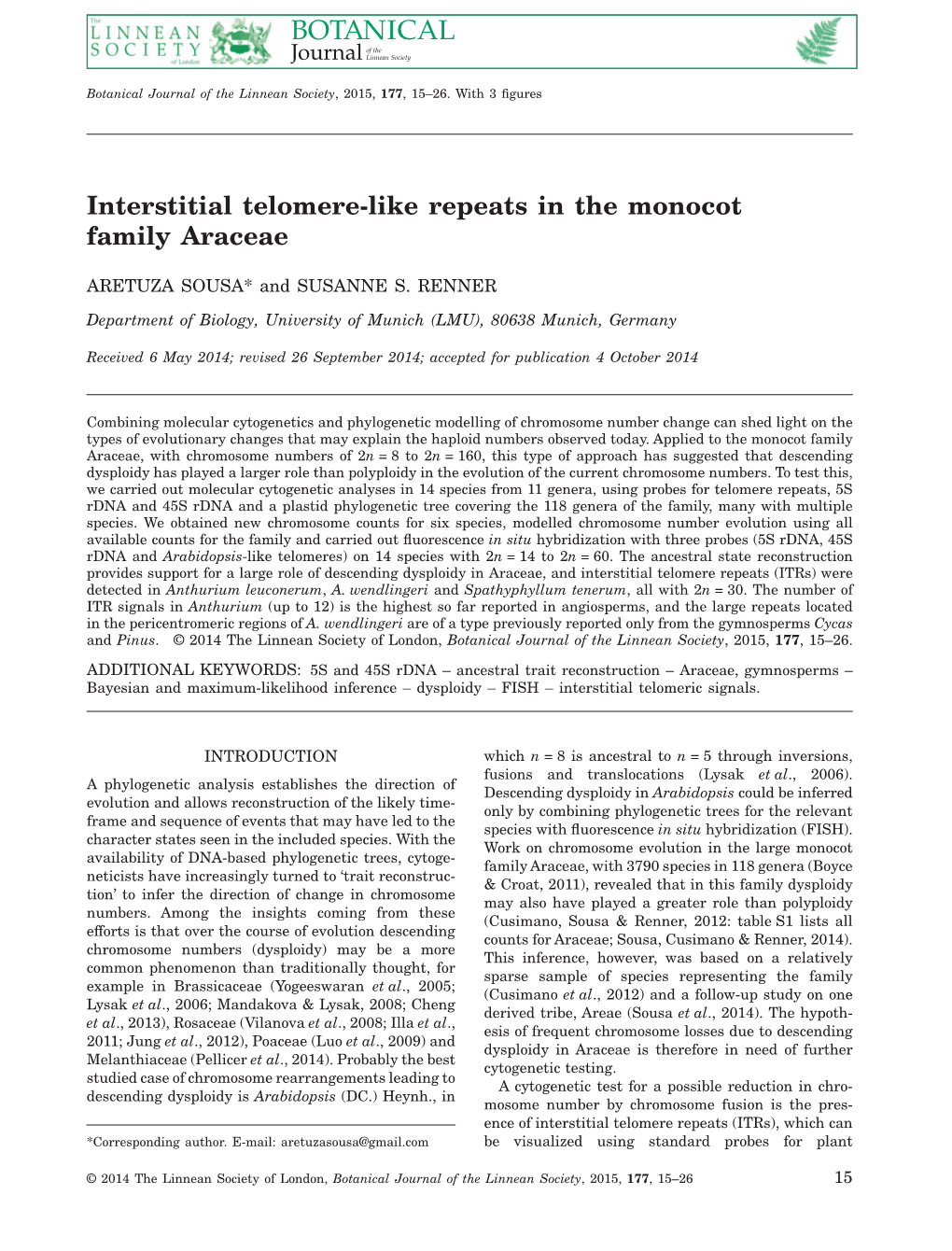 Interstitial Telomerelike Repeats in the Monocot Family Araceae