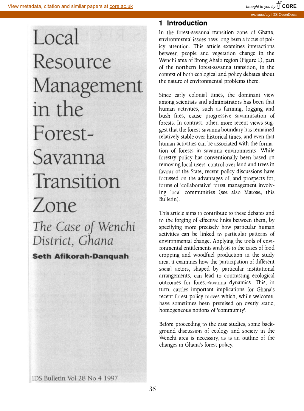 Local Resource Management in the Forest-Savanna Transition Zone