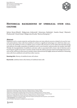 Historical Background of Umbilical Stem Cell Culture