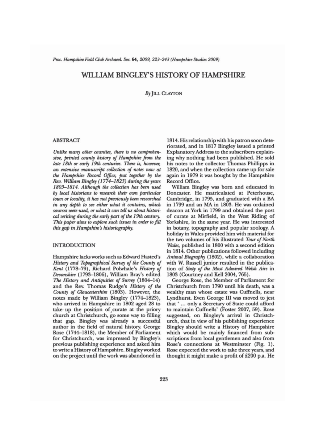 William Bingley's History of Hampshire