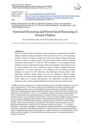Emotional Reasoning and Parent-Based Reasoning in Normal Children