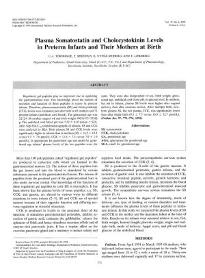 Plasma Somatostatin and Cholecystokinin Levels in Preterm Infants and Their Mothers at Birth