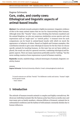 Ethological and Linguistic Aspects of Animal-Based Insults