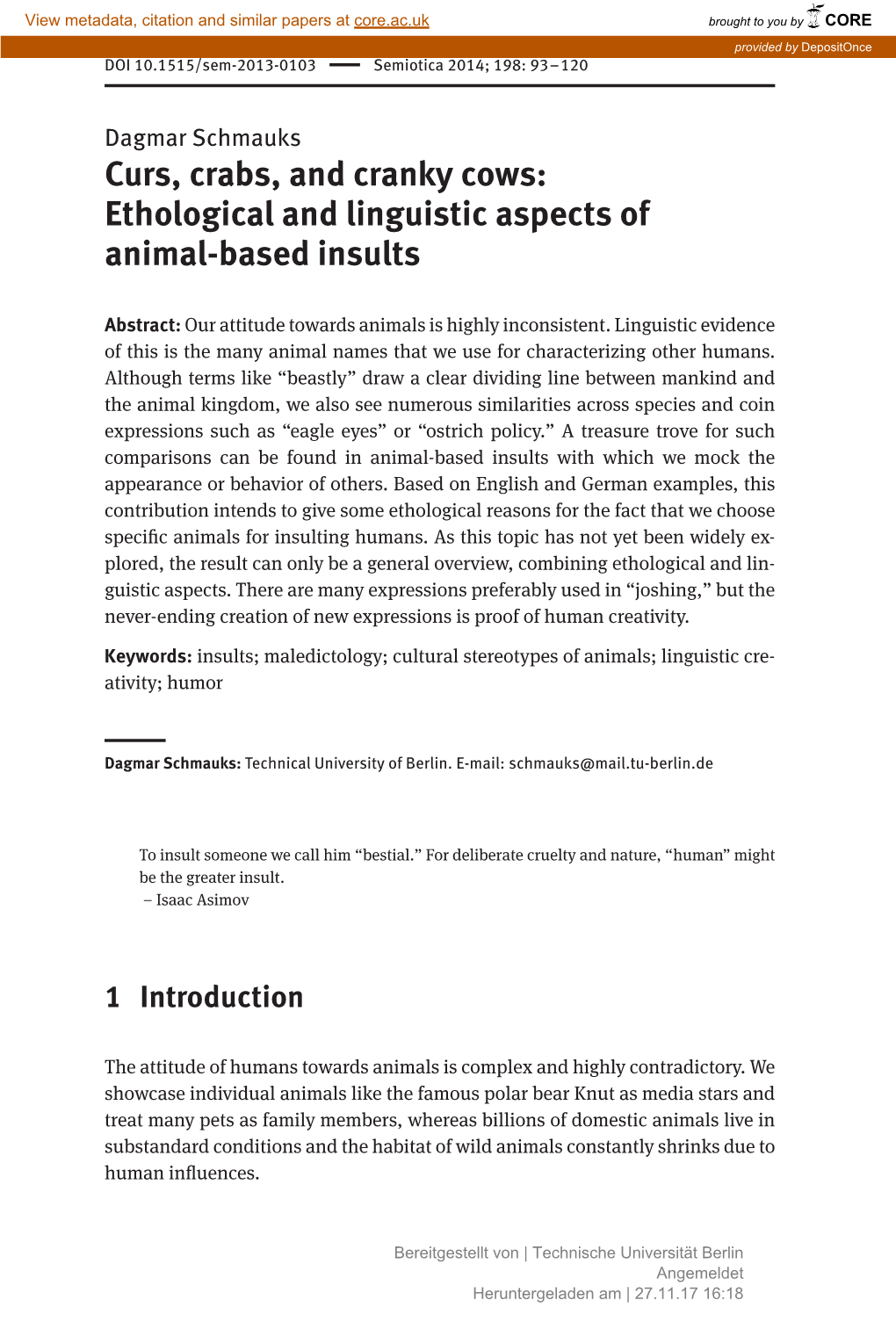 Ethological and Linguistic Aspects of Animal-Based Insults