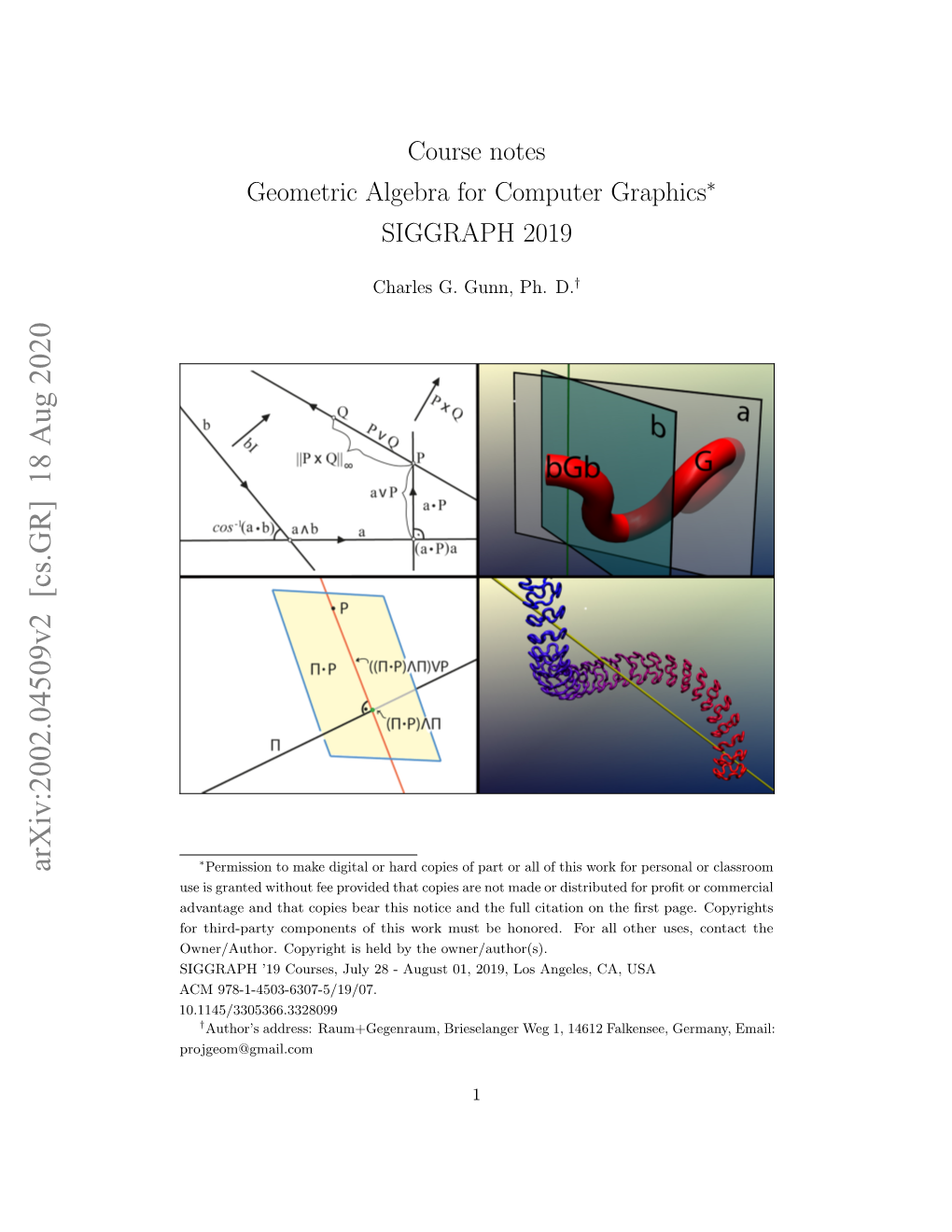 Course Notes Geometric Algebra for Computer Graphics∗ SIGGRAPH 2019