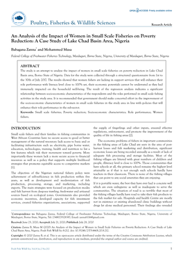 An Analysis of the Impact of Women in Small Scale Fisheries on Poverty Reduction: a Case Study of Lake Chad Basin Area, Nigeria