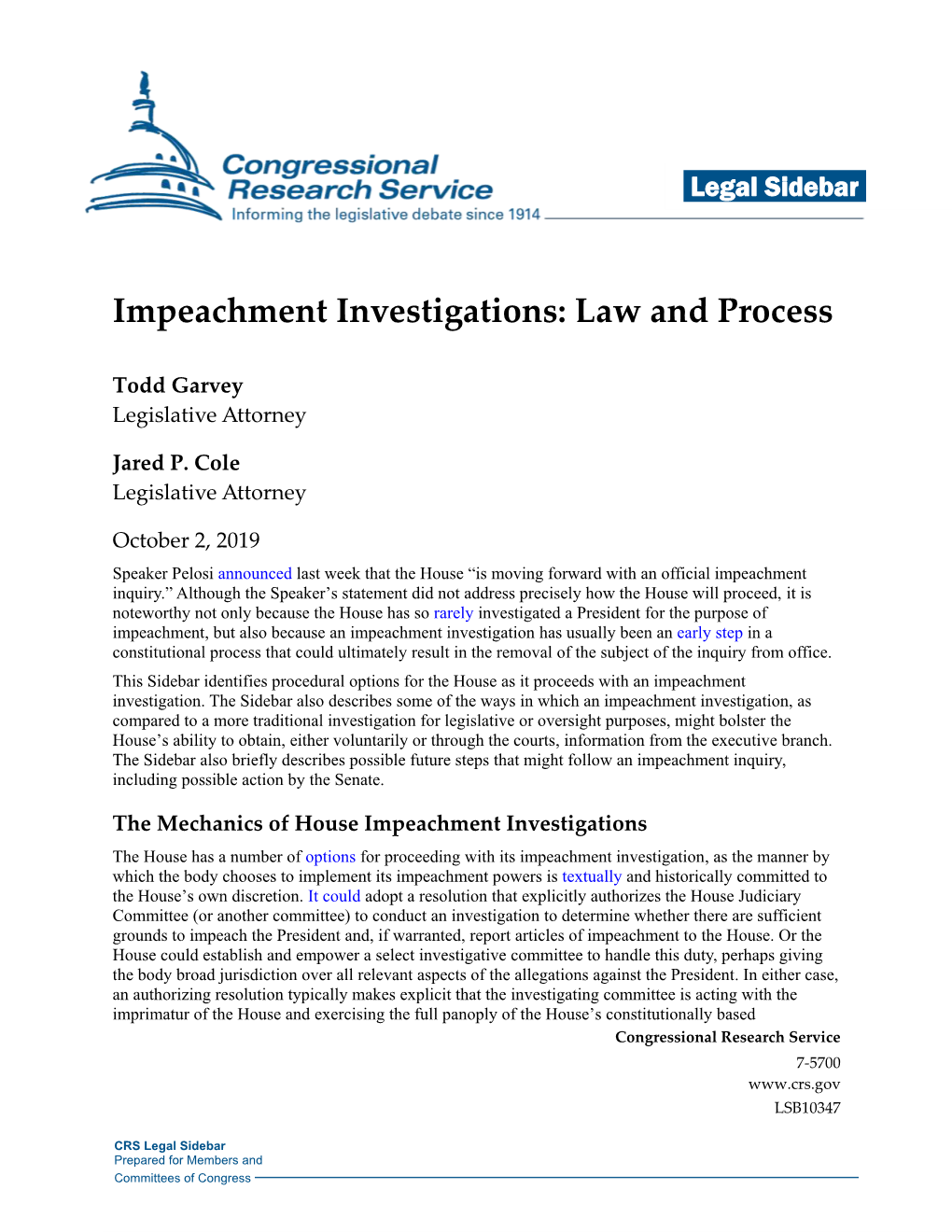 Impeachment Investigations: Law and Process