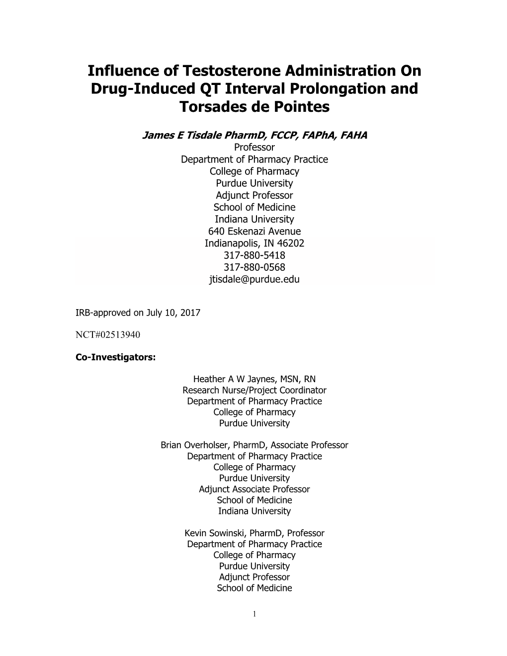 Influence of Testosterone Administration on Drug-Induced QT Interval Prolongation and Torsades De Pointes