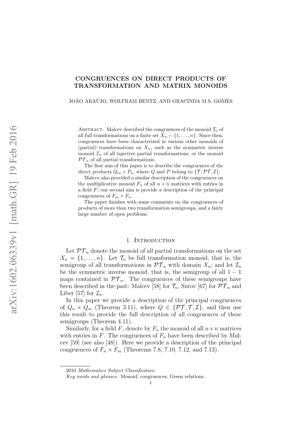Congruences on Direct Products of Transformation and Matrix Monoids
