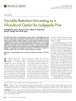 Variable-Retention Harvesting As a Silvicultural Option for Lodgepole Pine