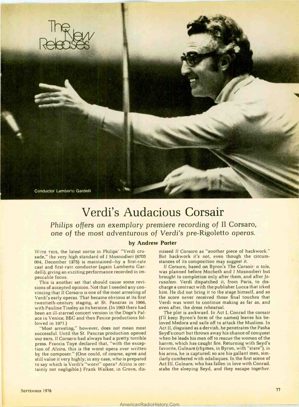 Verdi's Audacious Corsair Philips Offers an Exemplary Premiere Recording of Il Corsaro, One of the Most Adventurous of Verdi's Pre-Rigoletto Operas