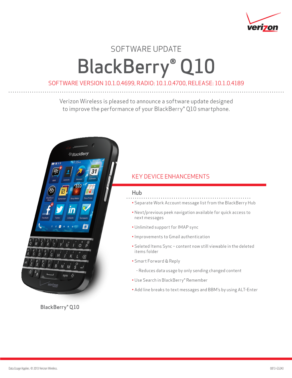 Blackberry® Q10 SOFTWARE VERSION 10.1.0.4699, RADIO: 10.1.0.4700, RELEASE: 10.1.0.4189