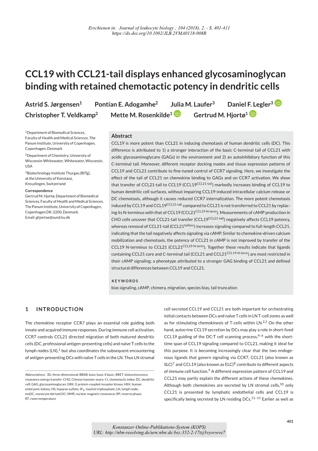 CCL19 with CCL21-Tail Displays Enhanced Glycosaminoglycan Binding with Retained Chemotactic Potency in Dendritic Cells