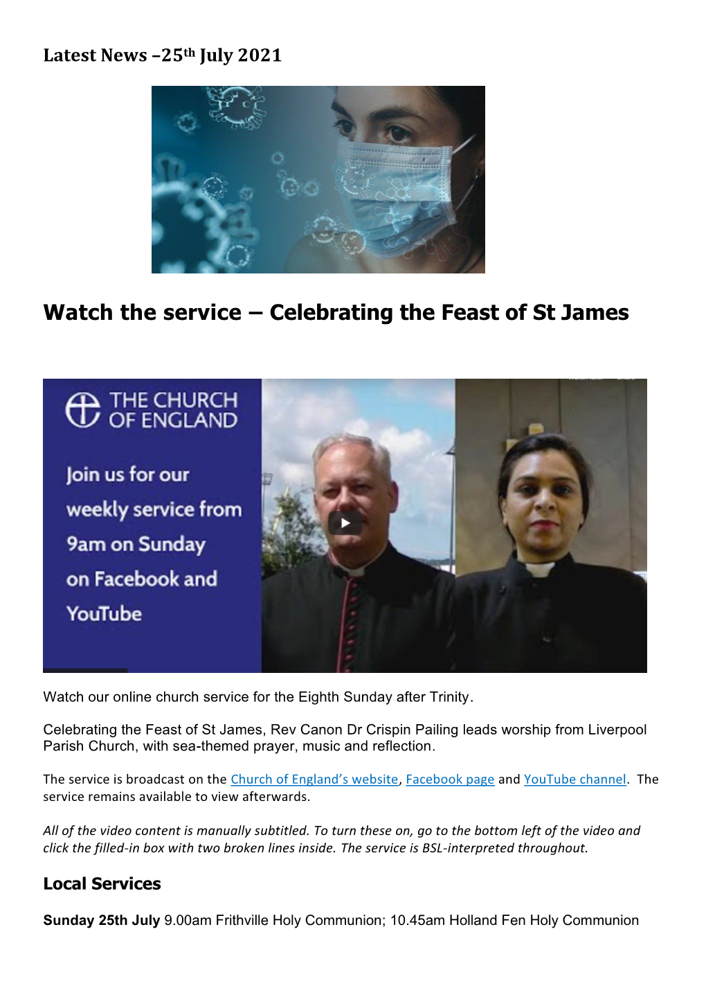 Watch the Service – Celebrating the Feast of St James