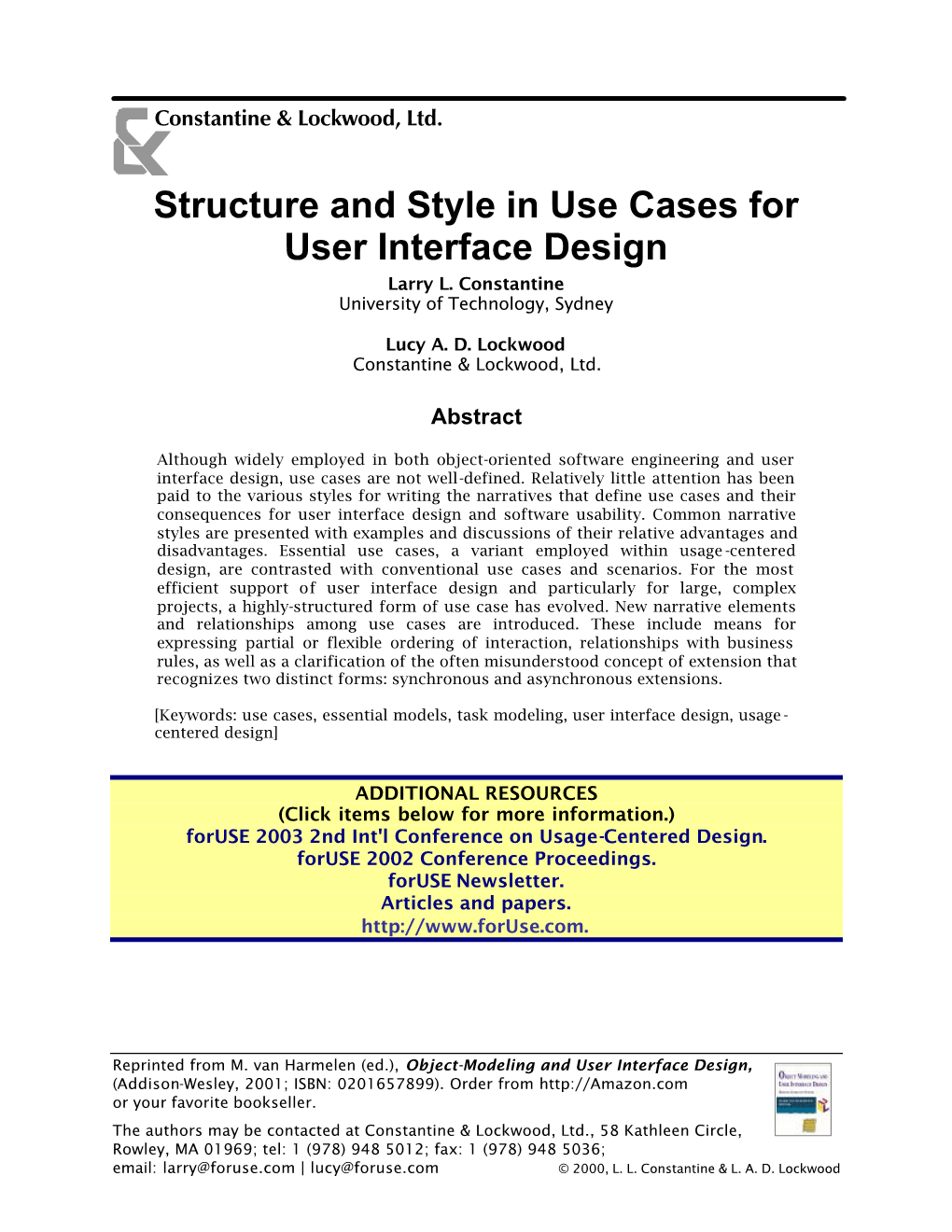 Structure and Style in Use Cases for User Interface Design Larry L
