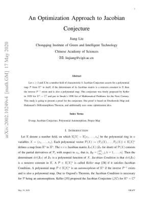 An Optimization Approach to Jacobian Conjecture