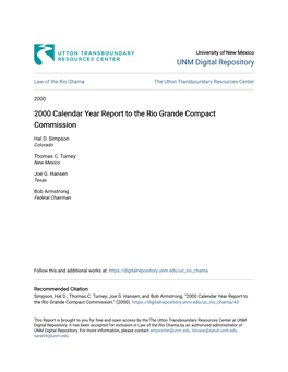 2000 Calendar Year Report to the Rio Grande Compact Commission