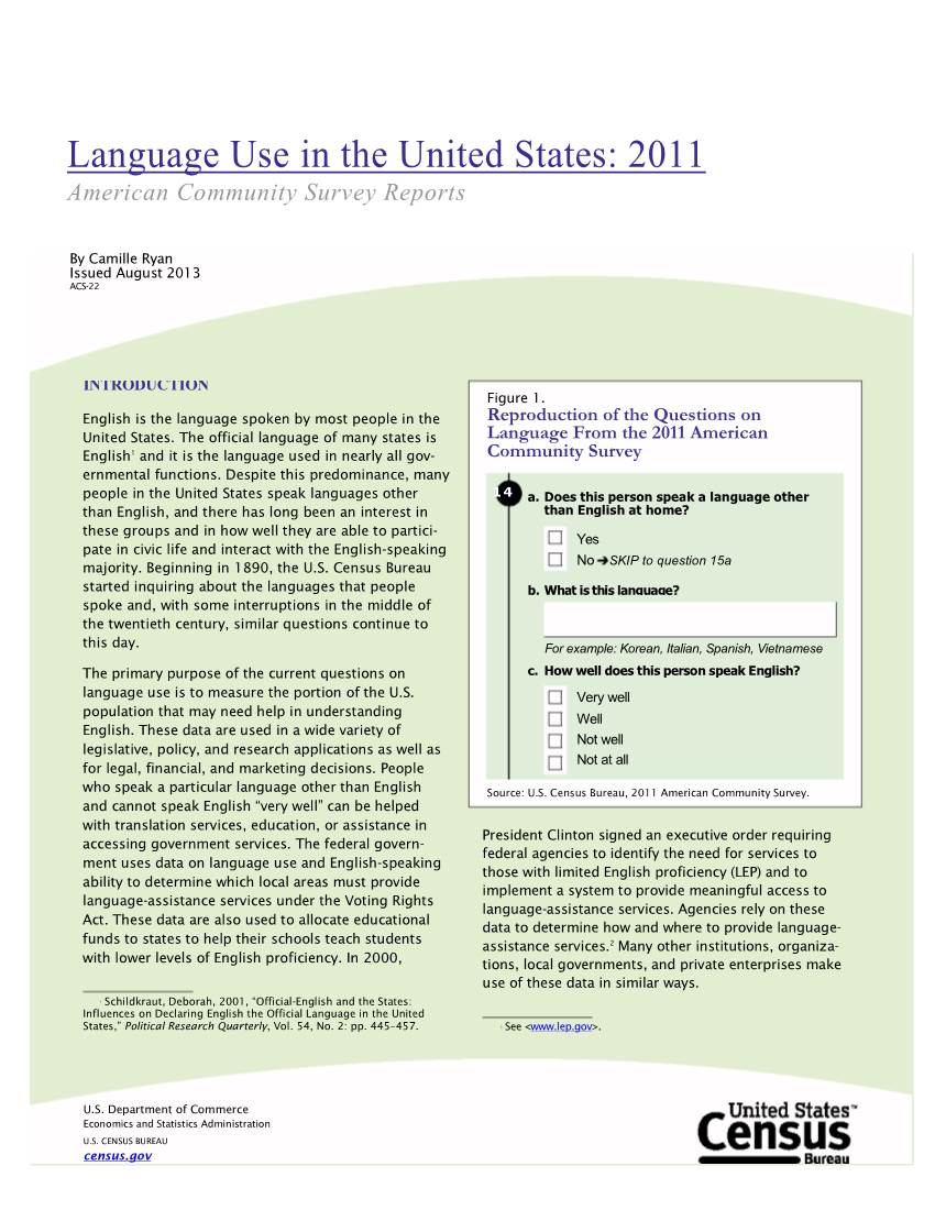 Language Use in the United States: 2011 American Community Survey Reports