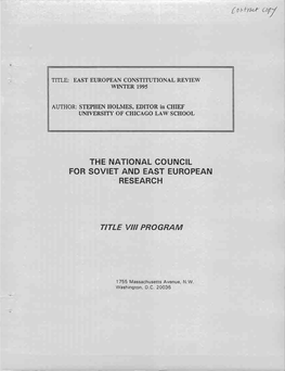 East European Constitutional Review: Winter 1995