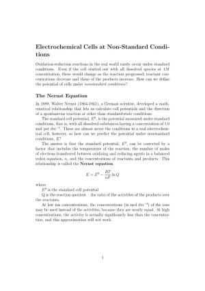 Electrochemical Cells at Non-Standard Condi- Tions