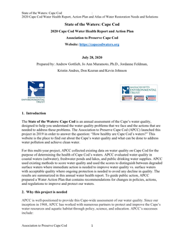 2020 Cape Cod Water Health Report and Action Plan Association to Preserve Cape Cod Website