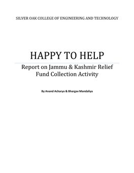HAPPY to HELP Report on Jammu & Kashmir Relief Fund Collection Activity